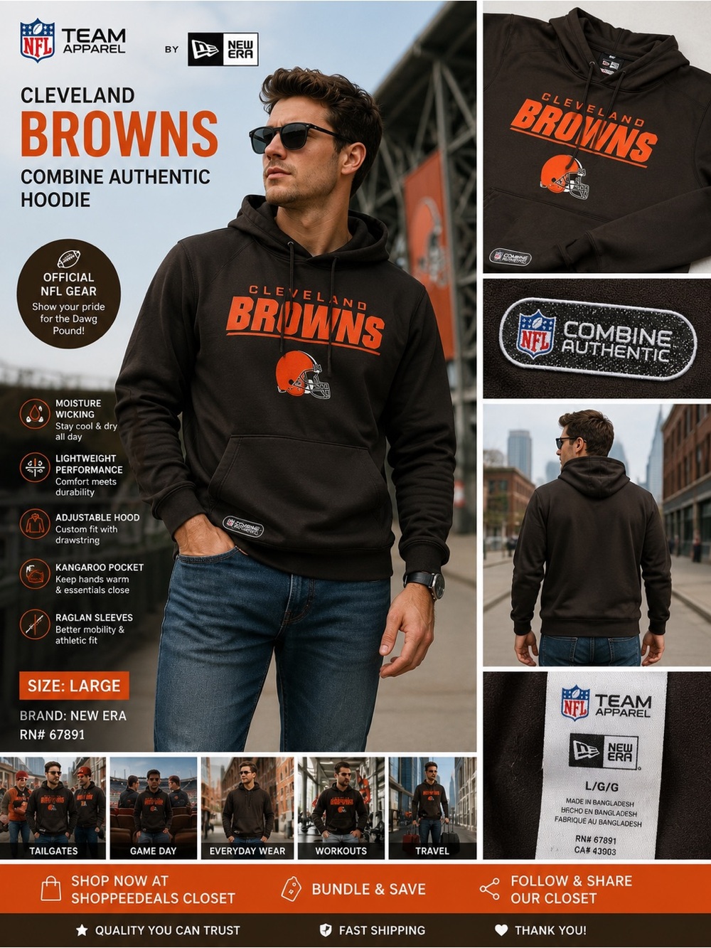 NFL Team Apparel x New Era Cleveland Browns Combine Authentic Hoodie